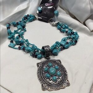 Turquoise and Silver Pendant Necklace